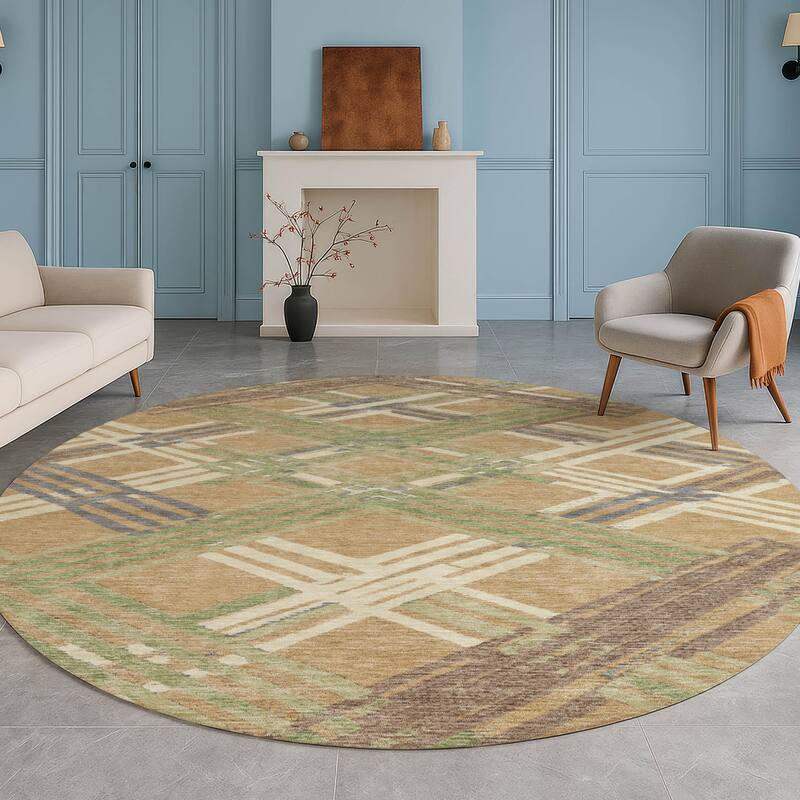 Machine Washable Indoor/ Outdoor Modern Trellis Chantille Rug