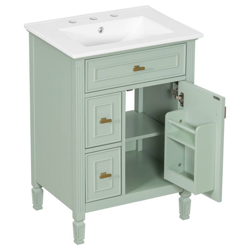 GDFStudio - Benjamin Hawthorne Modern Freestanding Bathroom Vanity with Flip Drawer Storage