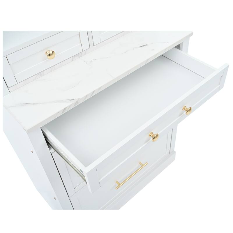 Modern 83.7Inch Freestanding High Kitchen Pantry with 5 Storage Drawers and Adjustable Shelf