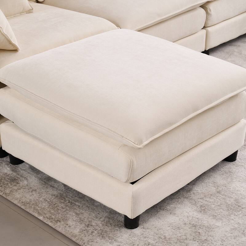 131.89" Chenille U-Shaped Sectional Sofa Bed with Sleeper & Iron Frame Support