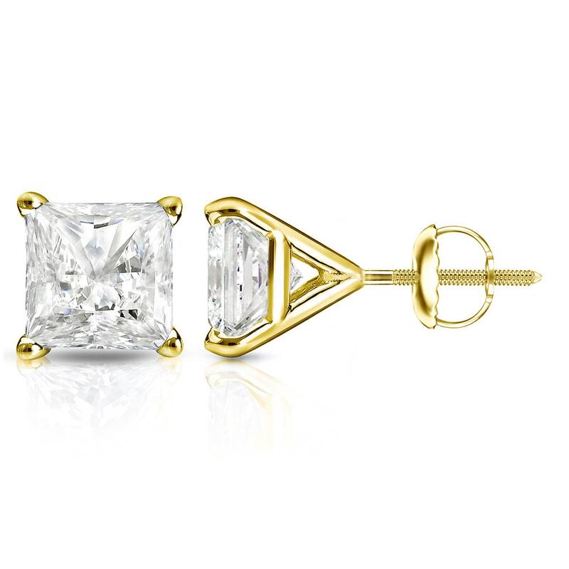 Auriya 14k Gold 1.25ctw Princess-cut Diamond Stud Earrings Martini-set - Yellow