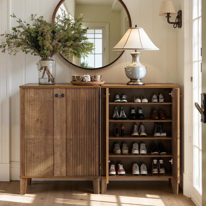 5-Tier Wooden Shoe Cabinet with Doors for Entryway, Modern Entry Way Shoe Storage Cabinet