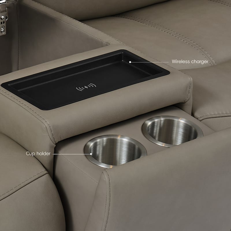 75''W Genuine Leather Triple-Power Loveseat with Wireless Charging & Pop-Out Cupholders