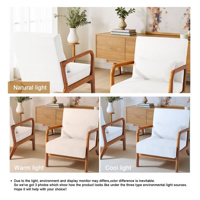 25" W Mid Century Upholstered Wood Accent Chair with Pillow set of 2