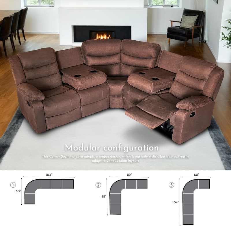 82" Width Polyester/Suede 5-Piece Manual Reclining Sectional Sofa