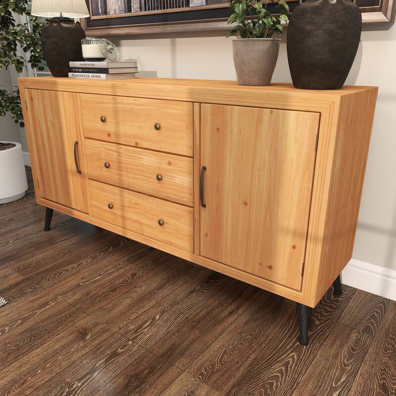 Wooden 3 Drawers 1 Shelf and 2 Doors Sideboard - Light Brown - Roche River Decor
