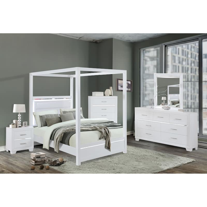 Glam Faux Leather Headboard Bedroom Set with LED Lighting