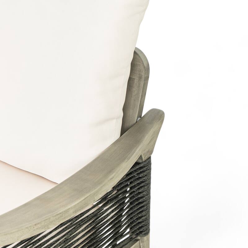 Christopher Knight Home - 4-Piece Patio Conversation Set with Woven Rope Loveseat, Cushions & Acacia Wood Coffee Table