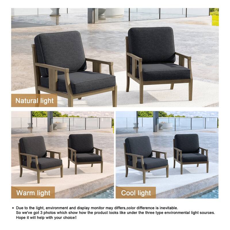 Set of 2 Outdoor Teak Wood Armchairs with Cushions, Patio Club Chairs