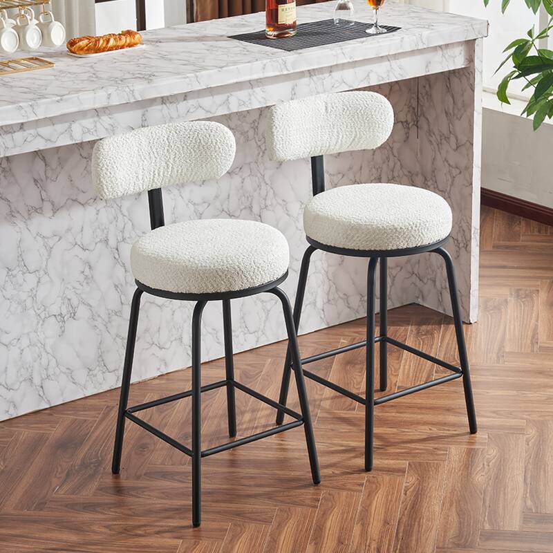 360° Swivel Bar Stools Set of 2,Boucle Counter Height Bar Chairs with Metal Legs for Kitchen Island, Dining Room
