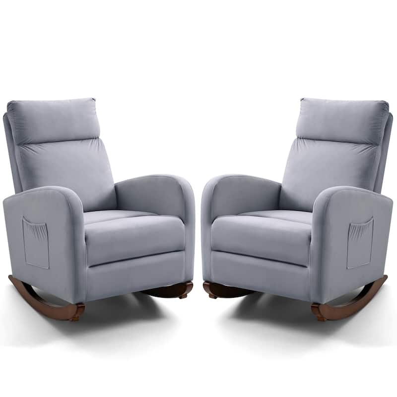 Mid Century Velvet Nursery Rocking Chairs Set of 2, Upholstered High Back Glider Armchairs for Living Room