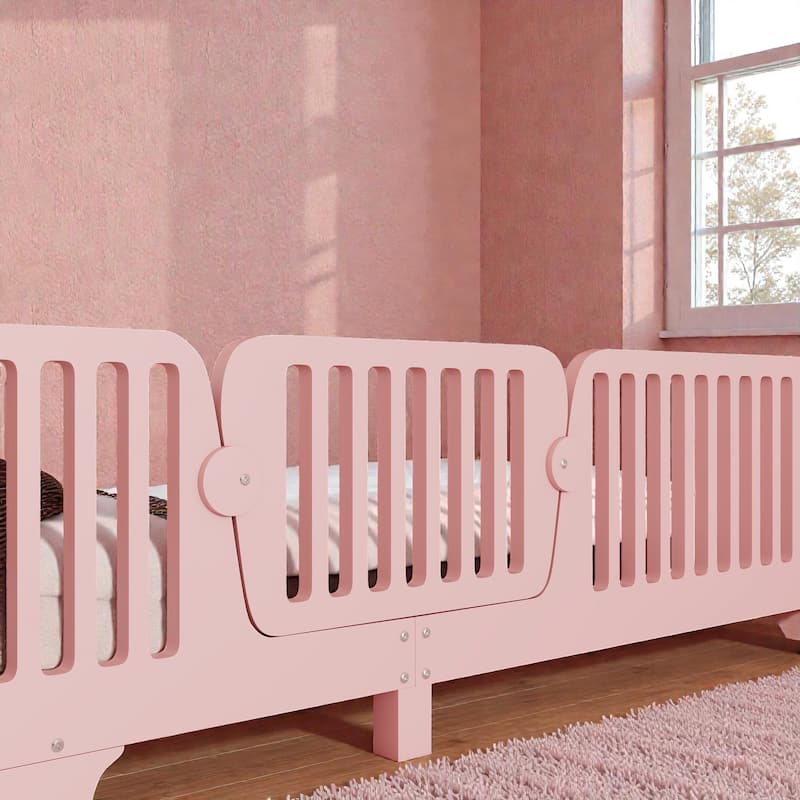 Montessori Floor Bed with Fence and Door, Kids Floor Bed Frame with Slats, No Box Spring Needed