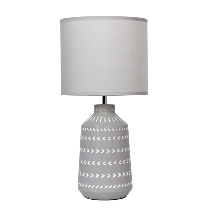 Patterned Ceramic Table Lamp with Fabric Drum Shade Modern Boho Style Multiple Colors - 8.27” x 8.27” x 17.00” - Grey