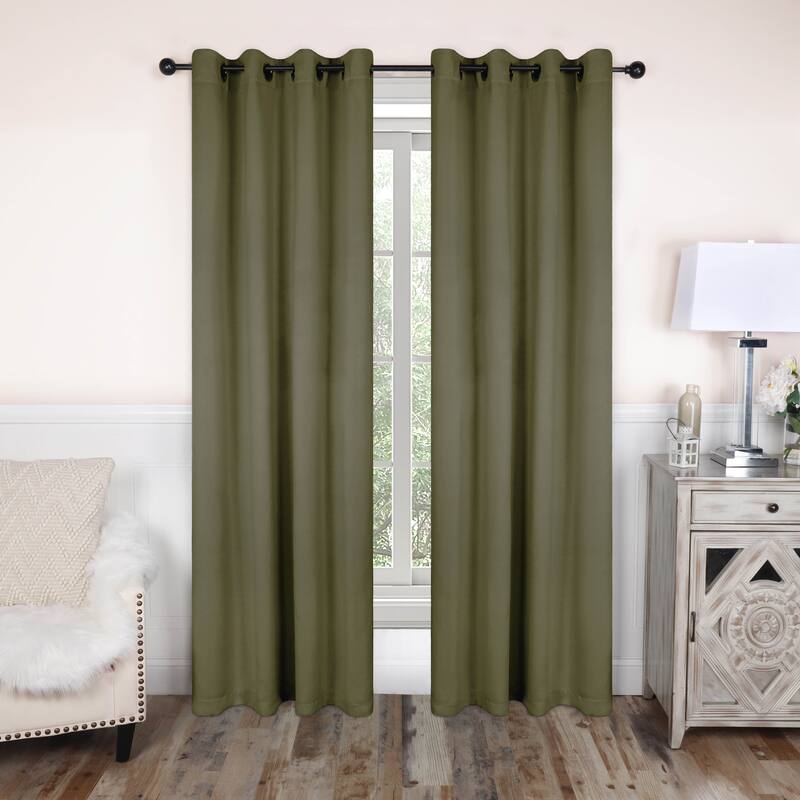 Modern Solid Room Darkening Blackout Curtains, Rod Pocket, Set of 2 - 2PC- 52" X 96" - Olive Green