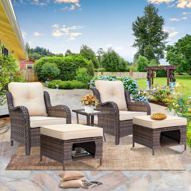 Outdoor Patio Furniture Set-Rattan Outdoor Furniture Set with Cushion - 4 Seat - Cream