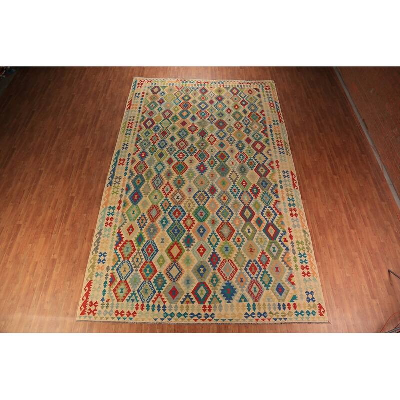 All-Over Wool Palace Size Kilim Oriental Rug Wool Carpet - 10'0"x 15'9"