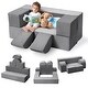 preview thumbnail 9 of 14, Kids Play Couch 6Pcs Modular Toddler Sofa for Playroom and Bedroom, Convertible Couch with Removable Cover（Grey ang Blue） Grey