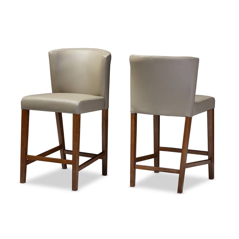 Olivia Mid-century Modern Scandinavian Style Dark Walnut Wood Grey Faux Leather Pub Stool