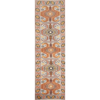 Hand Knotted Oriental 100% Wool Carpet Traditional Geometric Navy Blue & Blues Kazak Runner Rug - 10' 0'' X 2' 7''