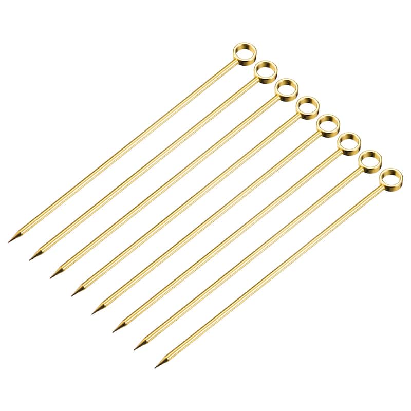 Metal Cocktail Picks 8Pcs, Reusable Cocktail Toothpick Circle Shape - Gold - 11 cm/ 4.3 inches