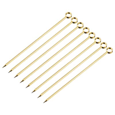 Metal Cocktail Picks 8Pcs, Reusable Cocktail Toothpick Circle Shape - Gold - 11 cm/ 4.3 inches