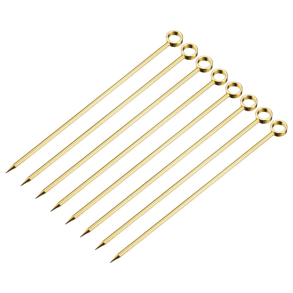 Metal Cocktail Picks 8Pcs, Reusable Cocktail Toothpick Circle Shape - Gold - 11 cm/ 4.3 inches