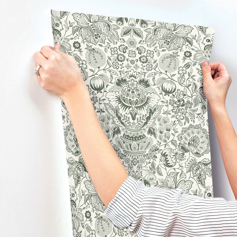 A-Street Prints Blanche Dark Green Floral Damask Wallpaper