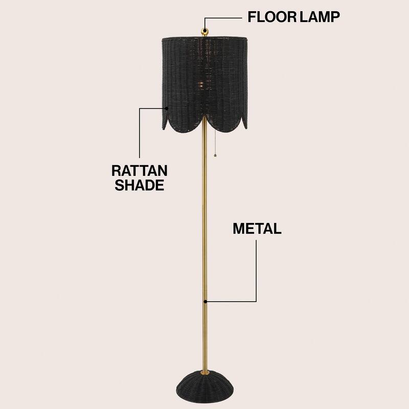 Joel 63.5" Rattan/Metal LED Floor Lamp with Pull Chain, By JONATHAN Y - 1-Light