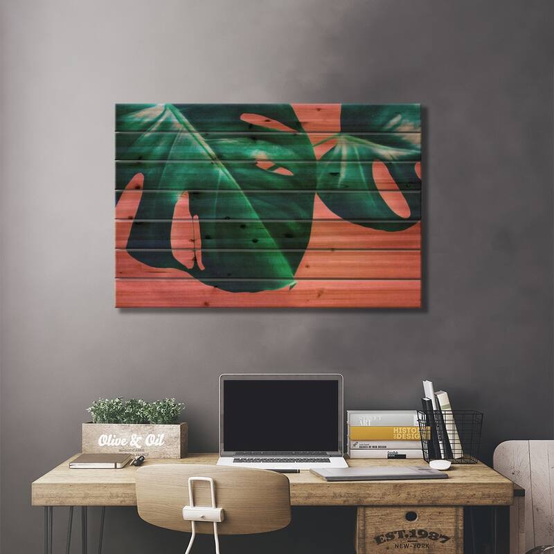 Monstera II Print On Wood by LEEMO - Multi-Color
