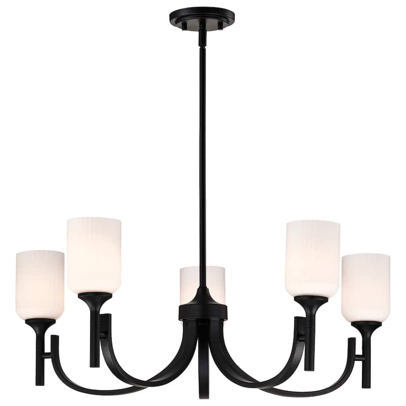 Solara 5 Light Chandelier Matte Black Finish Frosted Ribbed Glass - Matte Black