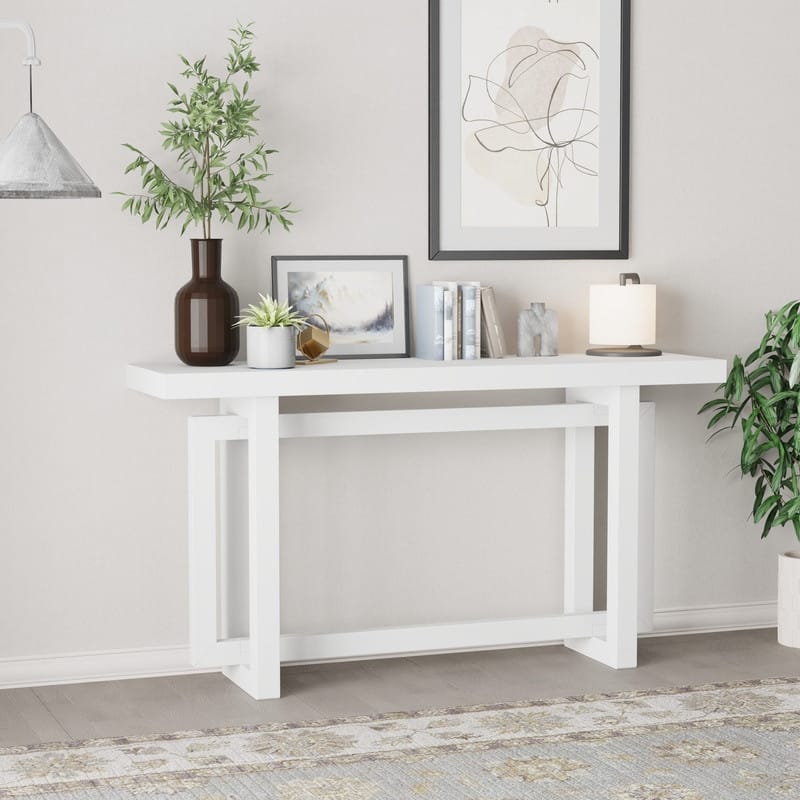 Modern Console Table Sofa Table with Concrete Top, 59'' Long Accent Entryway Table