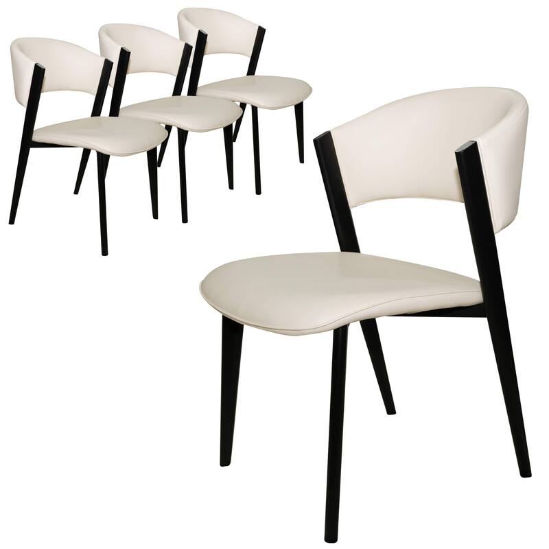 Set of 4 Leather Dining Chairs - Accent Chairs with Sturdy Metal Legs & Cushioned Seats - Ideal for Dining Room or Living Space - White