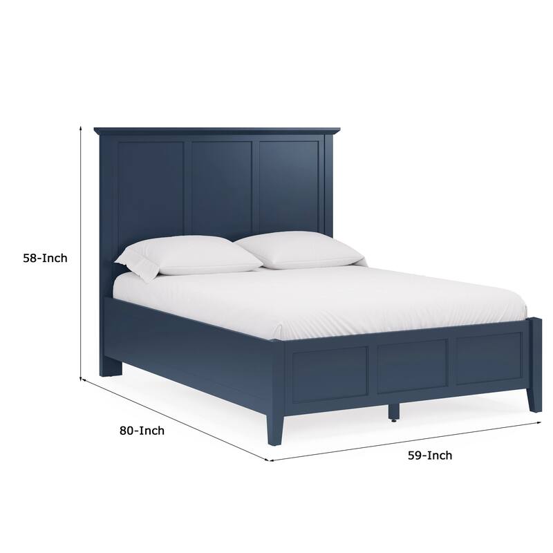 Fritz Full Size Bed, Three Panel Design, Beveled Top, Solid Wood, Blue