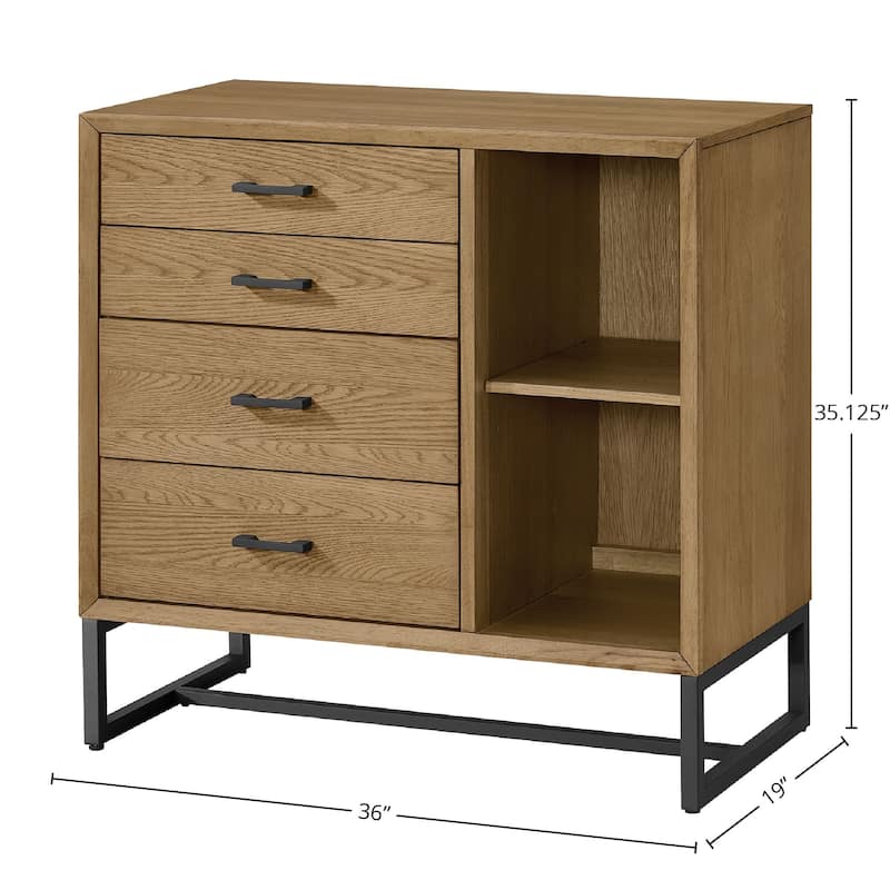 Newport 4-Drawer Solid Wood Chest-Bookcase, Natural Oak