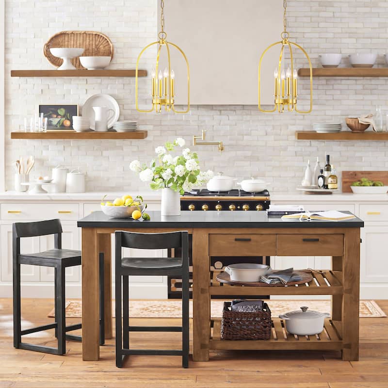 4-Light Modern Industrial Gold Candle Cage Pendant Traditional Lantern Kitchen Island Light - 14.1 in. W x 21.4 in. H