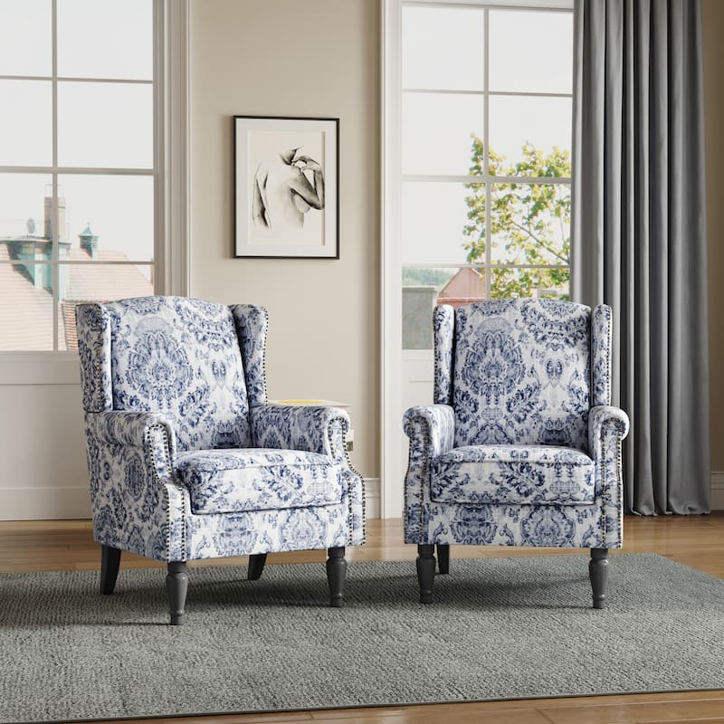 Upholstered Nailhead Trim Armchair Wingback Accent Chairs Set of 2