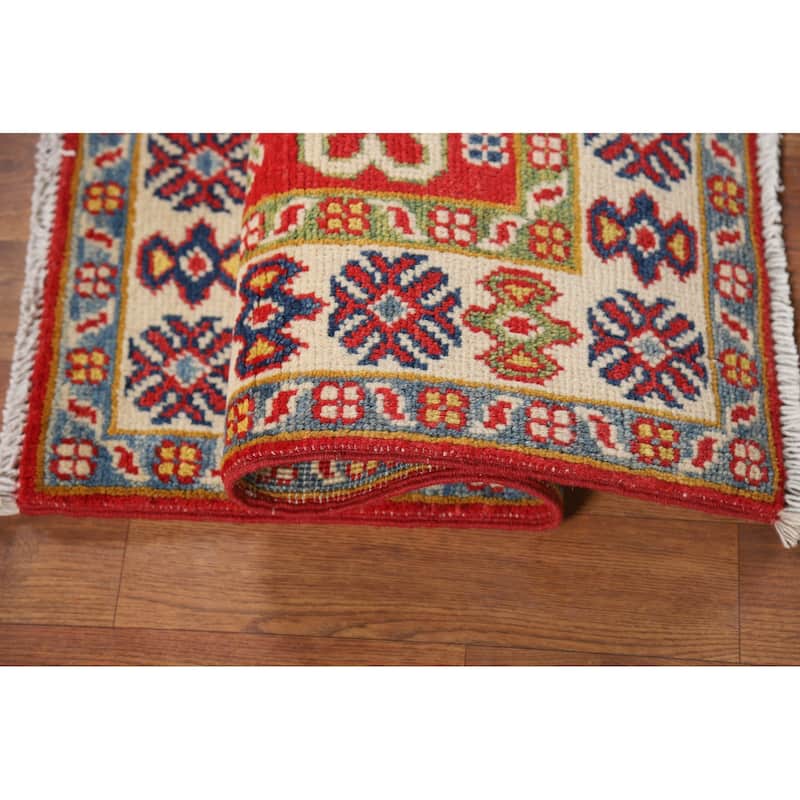 Traditional Geometric Red Kazak Foyer Rug Handmade Wool Carpet - 2'0" x 3'0"