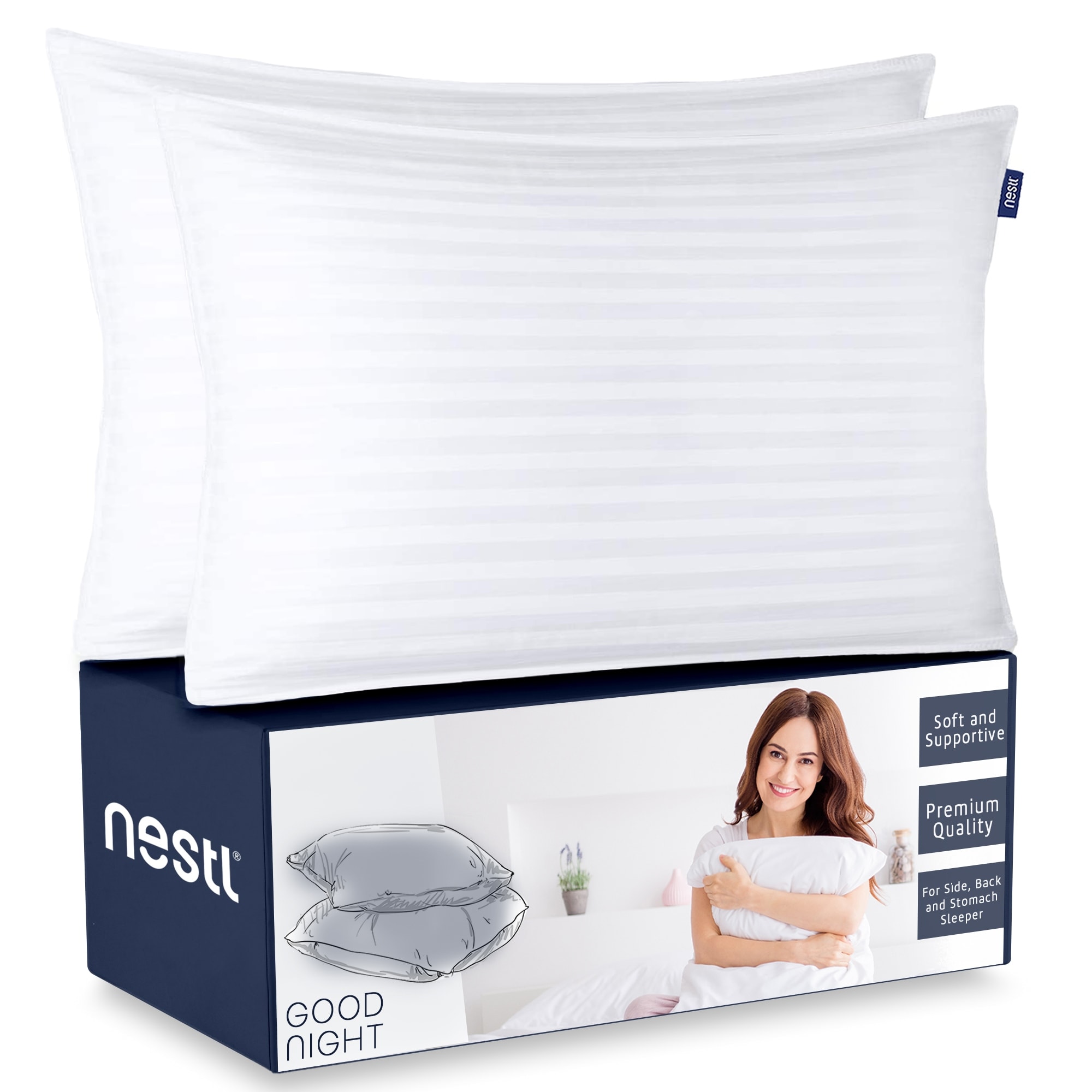 Nestl Bed Pillow, Pillows for Bed, Down Alternative Gel Cooling Queen Size  Pillows 20 x 28, 2 Pack 