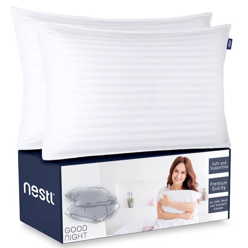Nestl 100% Cotton Cover Premium Plush Down Alternative Bed Pillow - Set of 2 - Queen