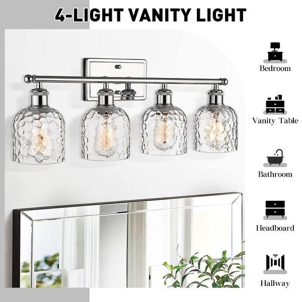ExBrite 4-light 32" Wide Bathroom Gold Vanity Lights Crystal Vanity Li Wall Sconces 797045