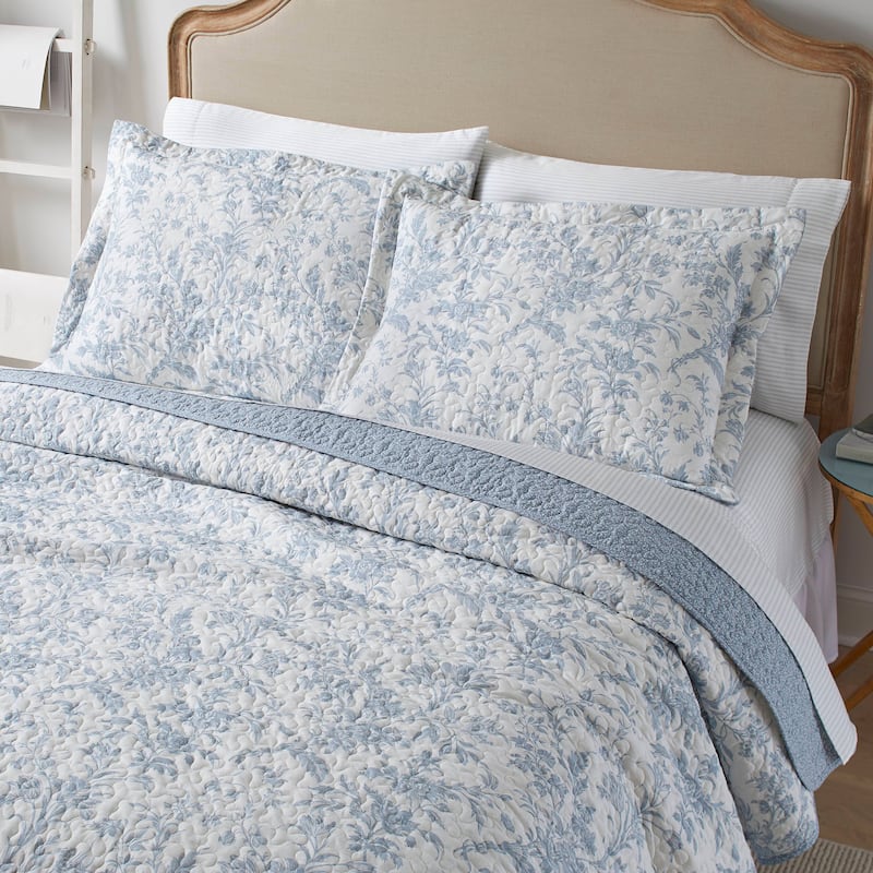 Laura Ashley Amberley Cotton Reversible Blue Quilt Set