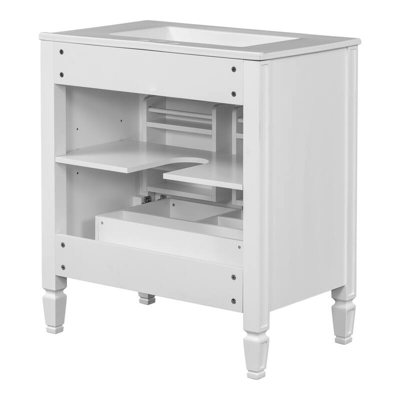 30" Bathroom Vanity with Matching Mirror Medicine Cabinet Combo Set, Modern Bathroom Storage Cabinet with Ceramic Sink