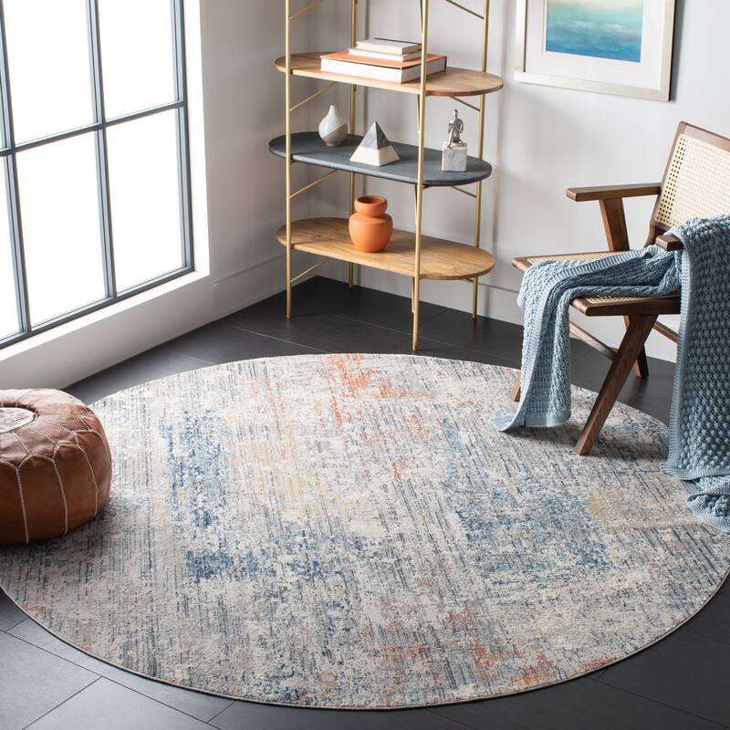 SAFAVIEH Dream Mariuccia Modern Abstract Viscose Rug - 6'7" Round - Grey/Blue