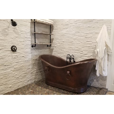 72-in Hammered Copper Double Slipper Bathtub With Rings in Oil Rubbed Bronze (BTDR72DB)