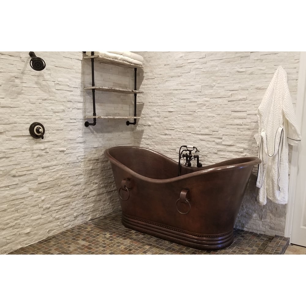 72-in Hammered Copper Double Slipper Bathtub With Rings in Oil Rubbed Bronze (BTDR72DB)