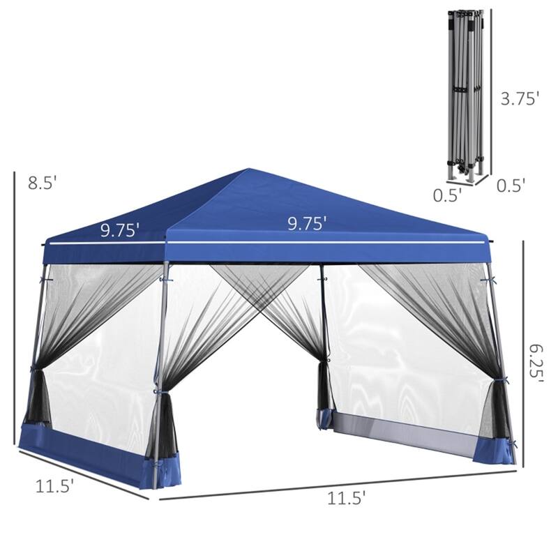 Blue Portable Outdoor Pop-Up Canopy with Adjustable Legs and Mesh Protection Ground Stakes - 117.25" L x 117.25" W x 102.25" H