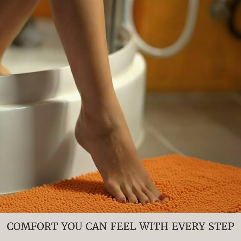 Bathroom Rugs - 2-Piece Memory Foam Bathroom Set with Chenille Shag Top and Non-Slip Base by Lavish Home (Orange)