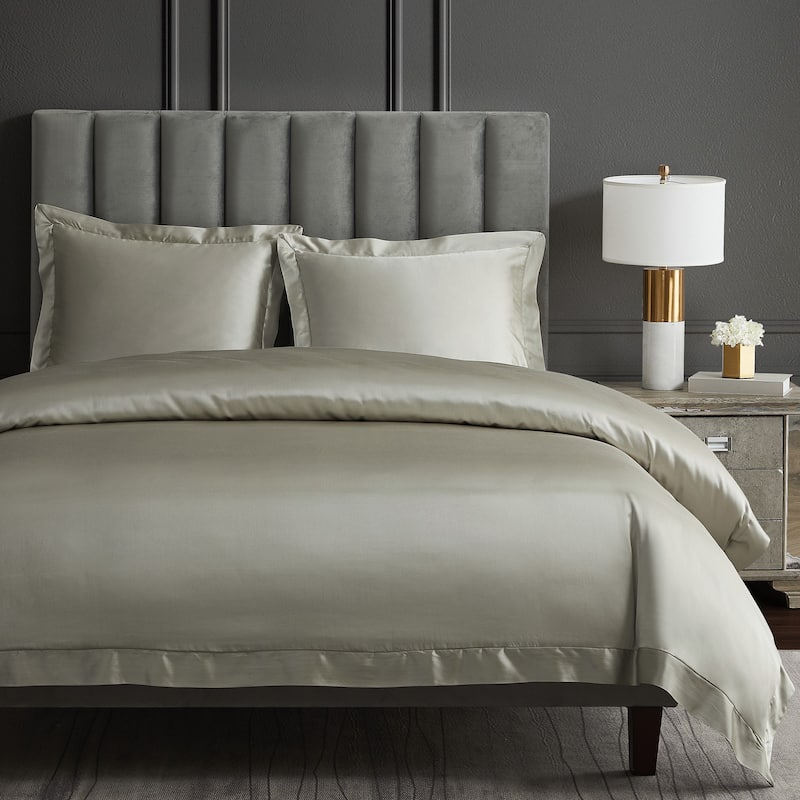 HiEnd Accents High Shine Satin Duvet Cover Set, 3PC - Champagne - Queen