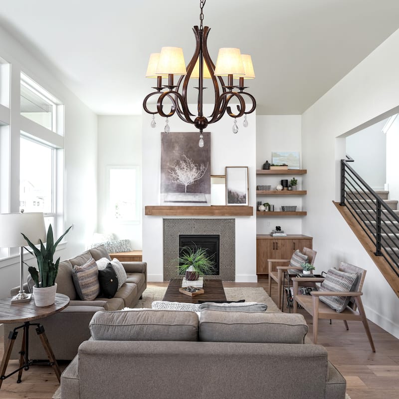 Bella Depot Bella Depot 28" 5-Light Brown Traditional Candle-Style Chandelier Adjustable Pendant Light