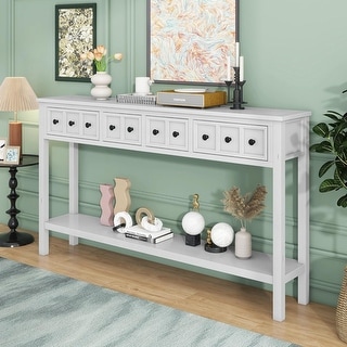 60 Inch Farmhouse Console Table with Storage Drawer and Open Shelf ...